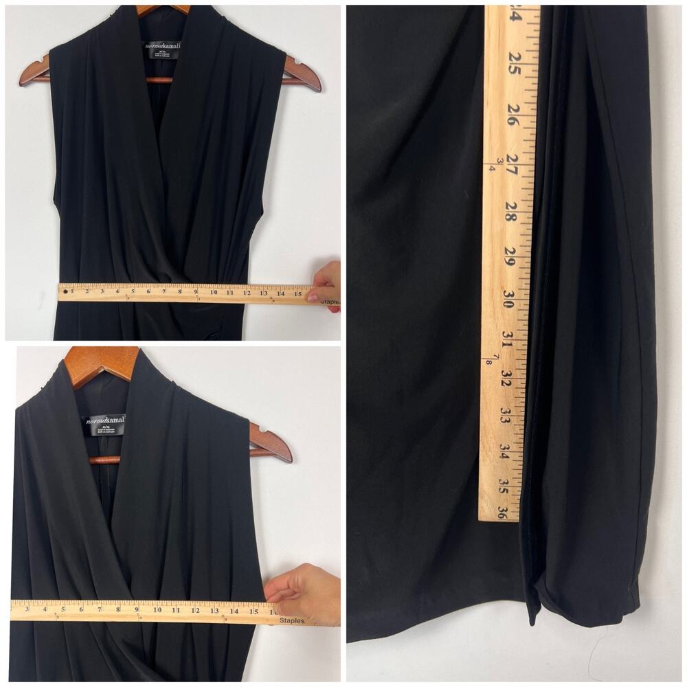 Norma Kamali Black Draped Surplice Midi Dress M Sleeveless Stretch Bodycon - Picture 7 of 11